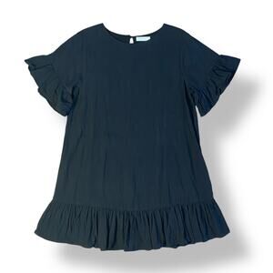 All Row Black Ruffle‎ Hem Shift Dress Women’s Size M Cotton Linen Minimalist